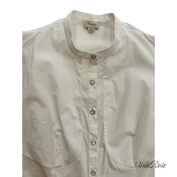 TEMPERLEY LONDON WHITE COTTON BUTTON UP BLOUSE FLARED SHOULDERS SZ 8 FITS US 4 - Picture 8 of 16